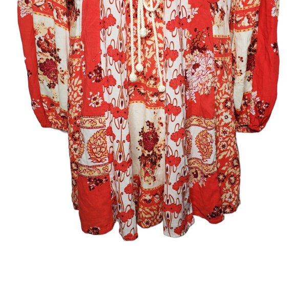 Free People Cream and Red Mini Dress with Lace-Up Detail - Picture 3 of 9